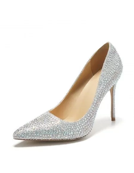 Pointed Toe Silver Bling Prom Shoes 