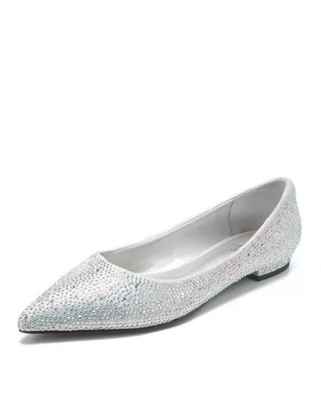 Comfy Sparkly Silver Flat Bridal Shoes 