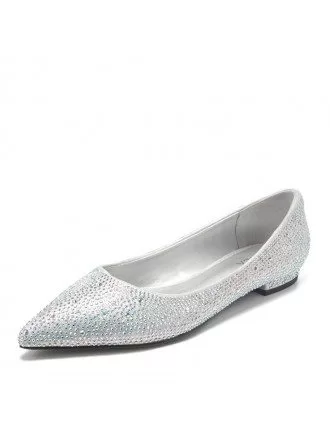 silver flat bridal shoes