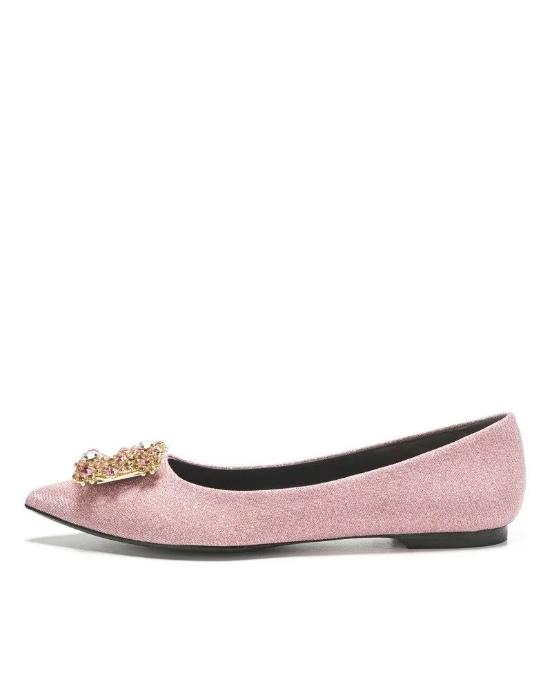 Comfortable Blush Pink Wedding Shoes Flats With Crystal Buckle #ALA ...