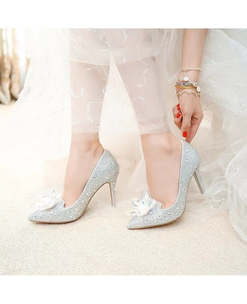Elegant Bling Floral Wedding Shoes Silver For Brides ALA Elegant Bling Floral Wedding Shoes Silver For Brides ALA