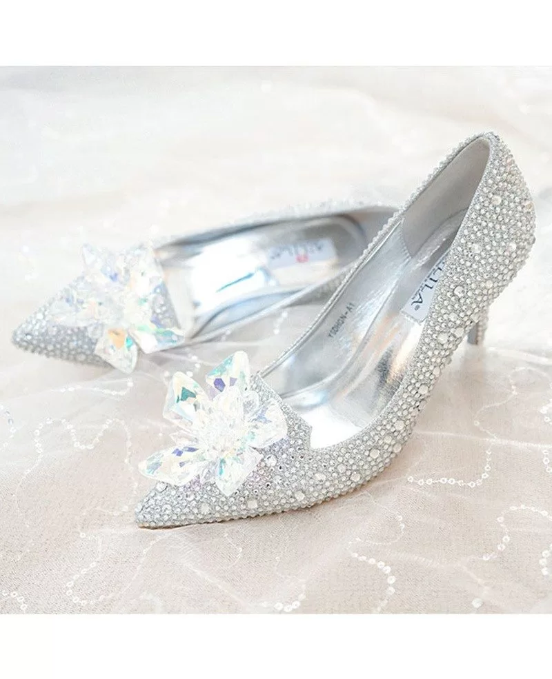 Elegant Bling Floral Wedding Shoes Silver For Brides Ala 6870