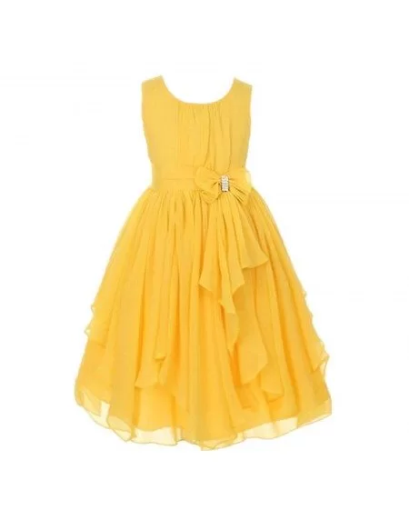Orange Chiffon Pageant Dress With Bow for Teen Girls