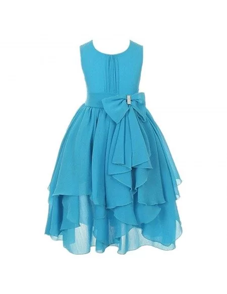 Orange Chiffon Pageant Dress With Bow for Teen Girls