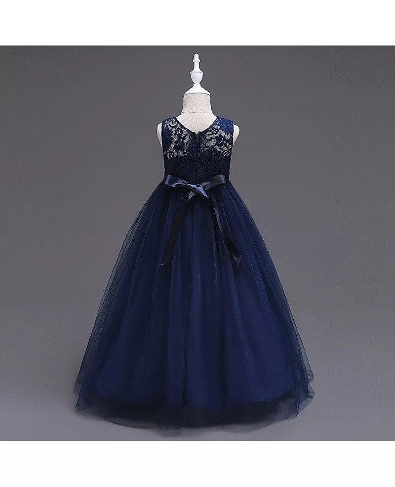 $37.9 Princess A-line Navy Blue Cheap Flower Girl Dress With Lace ...