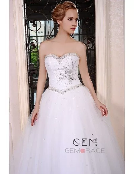 Ball-Gown Sweetheart Sweep Train Tulle Wedding Dress With Beading Sequins
