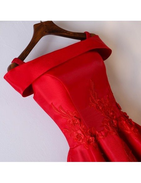 Gorgeous Red Off Shoulder A Line Lace Party Dress