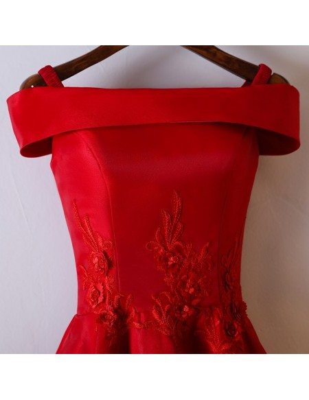 Gorgeous Red Off Shoulder A Line Lace Party Dress