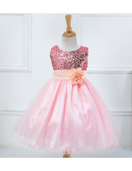 Bling-bling Princess Champagne Cheap Flower Girl Dress With Sequins