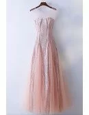 Unique Illusion Neckline Sparkly Pink Prom Dress Long Tulle