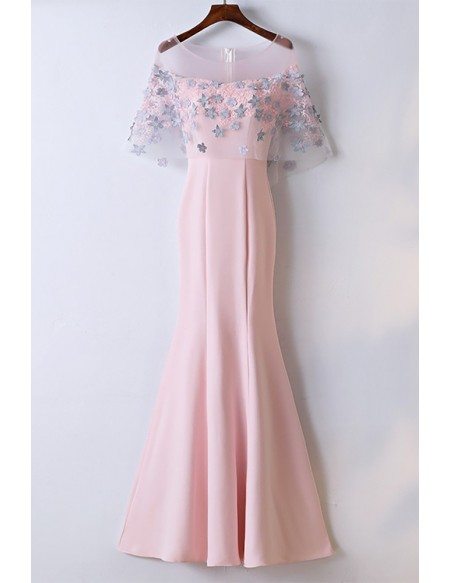 Sheath Long Pink Mermaid Party Dress With Flowers