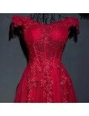 Retro Burgundy Corset Lace Long Formal Party Dress With Off Shoulder