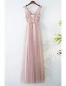Gorgeous Pink Tulle Long Prom Dress Lace Sleeveless