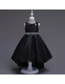 High Low Black Lace Flower Girl Dress With Beading Neck Waist