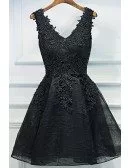 Chic Short Little Black Lace Prom Homecoming Dress V-neck Sleeveless