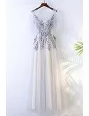 Gorgeous Grey Long Tulle Lace Prom Party Dress For Curvy Girls