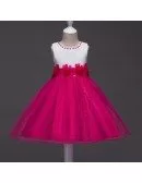 Sparkly Red And White Flower Girl Dress With Lace Florals