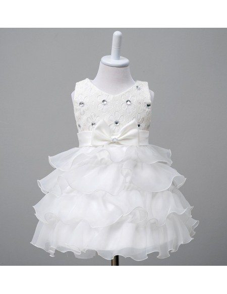 $33.9 Cute White Tier Tutu Flower Girl Dress With Beaded Lace Top #QX ...