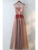 Unique High Neck Black Tulle And Red Lace Prom Dress Sleeveless
