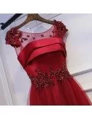 Burgundy Sequined Cap Sleeves Long Prom Party Dress With Tulle
