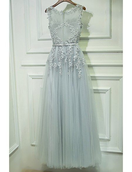 Gorgeous Grey Lace Tulle Prom Dress Long Sleeveless