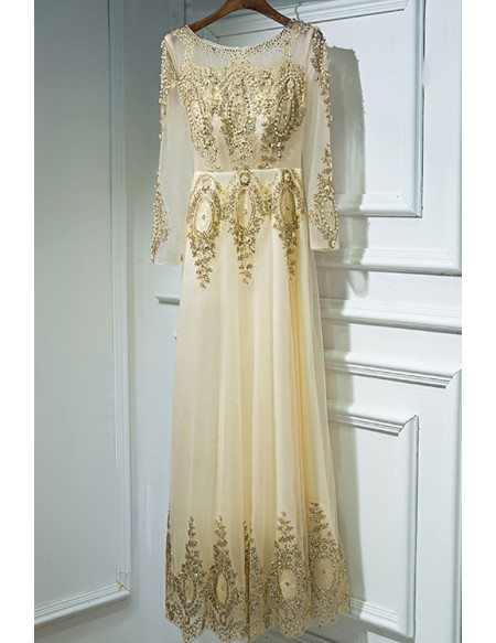 gold embroidered prom dress