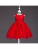 Princess Red Lace Flower Girl Dress for Toddler Girls