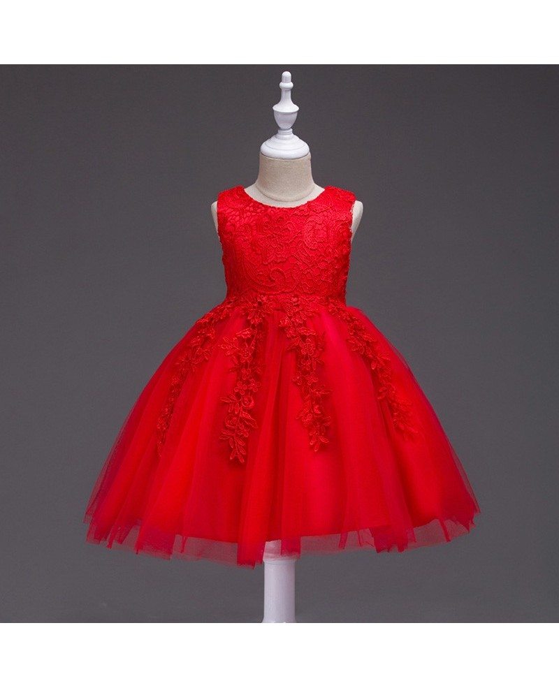Princess Red Lace Flower Girl Dress 