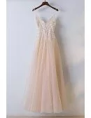 Boho Champagne Lace Long Prom Dress With Spaghetti Straps