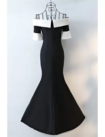 Chic Black And White Off Shoulder Prom Dress Long Fitted Mermaid