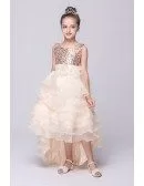 Lavender Tiered High Low Flower Girl Dress With Sequined Bodice