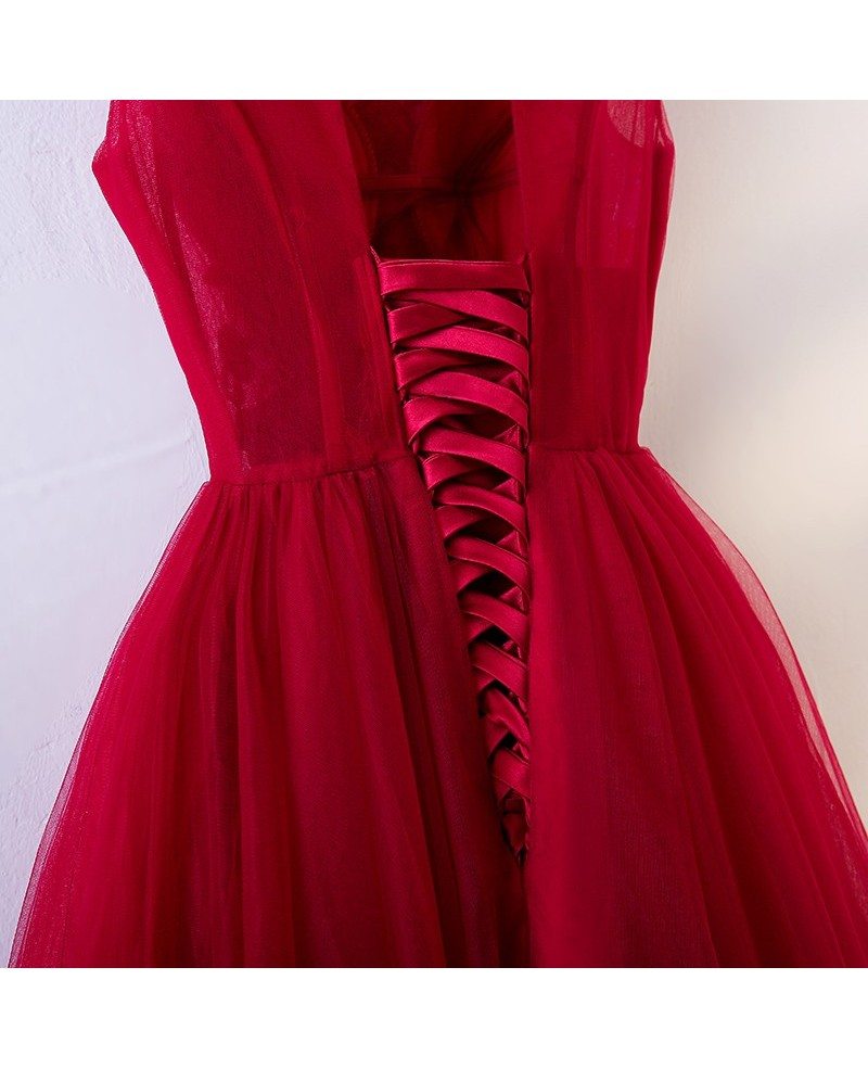 Vintage Round Neck Romantic Burgundy Dress