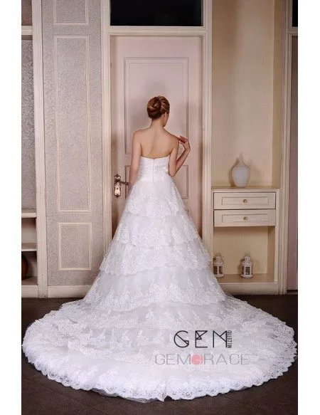 Ball-Gown Sweetheart Court Train Lace Wedding Dress With Beading