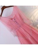 Special Beaded Pink Bling Long Formal Dress With Cape Sleeves