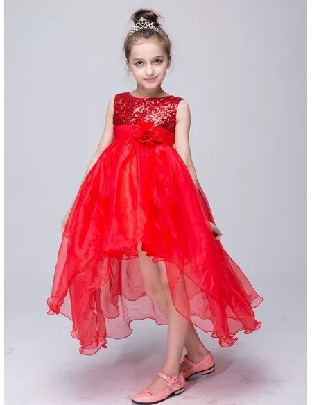 $36.9 Lime Green High Low Tulle Flower Girl Dress With Sequins Top #QX ...