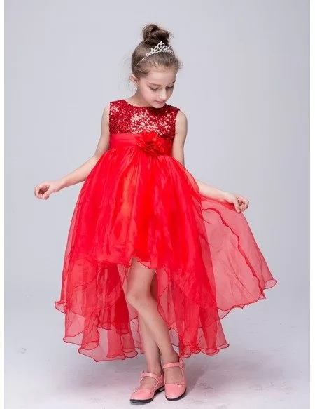 Lime Green High Low Tulle Flower Girl Dress With Sequins Top