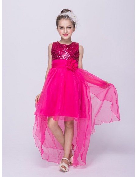 Lime Green High Low Tulle Flower Girl Dress With Sequins Top