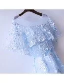 Beautiful Cap Sleeve Blue Prom Dress Long With Tulle