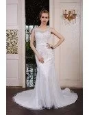 Mermaid Scoop Neck Court Train Tulle Wedding Dress With Beading