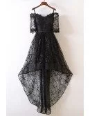 Unique Black High Low Prom Dress Lace With Off Shoulder For Teens