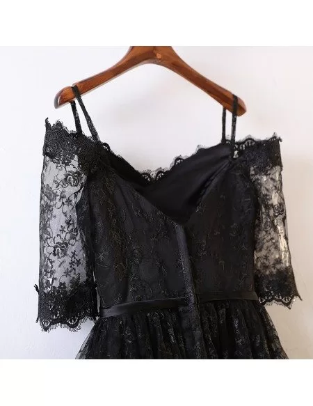 Unique Black High Low Prom Dress Lace With Off Shoulder For Teens