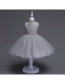 Grey Lace Flower Girl Dress With Bow for Teen Girls