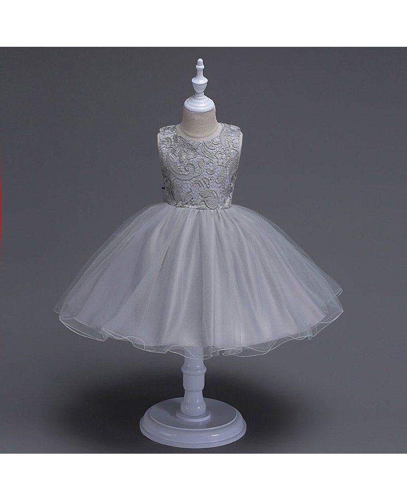 $34.9 Grey Lace Flower Girl Dress With Bow for Teen Girls #QX-996 ...
