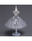 Grey Lace Flower Girl Dress With Bow for Teen Girls