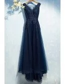 Gorgeous Navy Blue Long Prom Dress Cheap With Sequin Lace