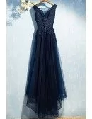 Gorgeous Navy Blue Long Prom Dress Cheap With Sequin Lace