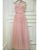Gorgeous Pink Tulle Prom Dress Long With Lace Sleeveless