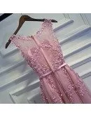 Pretty Pink Lace Short Party Dress Sleeveless With Appliques