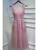 Pretty Pink Lace Short Party Dress Sleeveless With Appliques