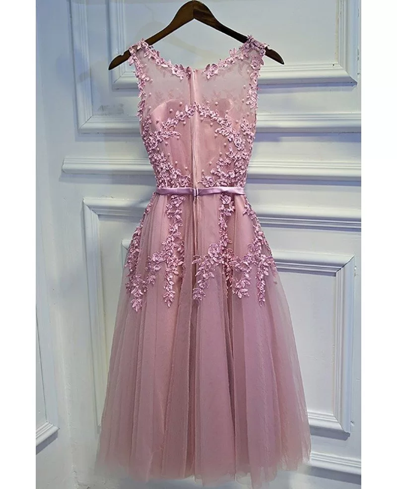 Pretty Pink Lace Short Party Dress Sleeveless With Appliques #MYX18121 ...